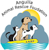 This is the AARF logo, which shows three animals on a yellow life raft: a small black and white kitten, a larger brown dog with a collar and a small black and white dog. Grey clouds suggest an urgent need to find good homes for these animals. Floating on blue waves suggesting the Caribbean sea that surrounds Anguilla, the raft shows that these animals have a protector in AARF and its supporters. Finally, the sun peeks out from behind the clouds, representing hope for these deserving animals.