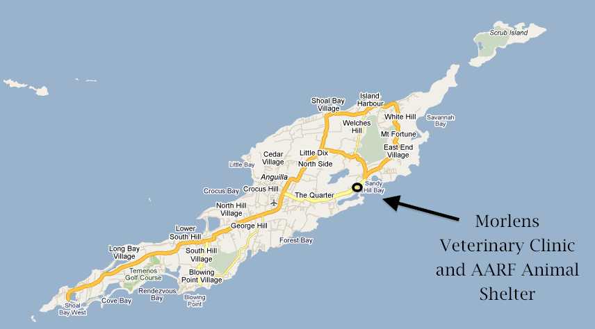 Map to Morlens showing its location on Anguilla