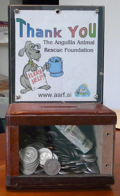 AARF wooden spare change boxes are in many stores in Anguilla